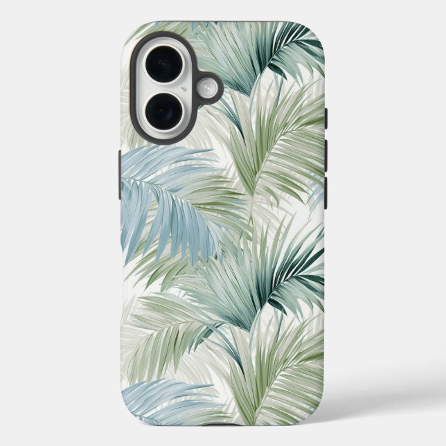 Blue Green Palm Leaves Apple iPhone 16 Tough Case (Back)