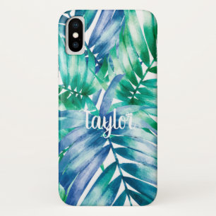 Blue & Green Palm Print iPhone X Case