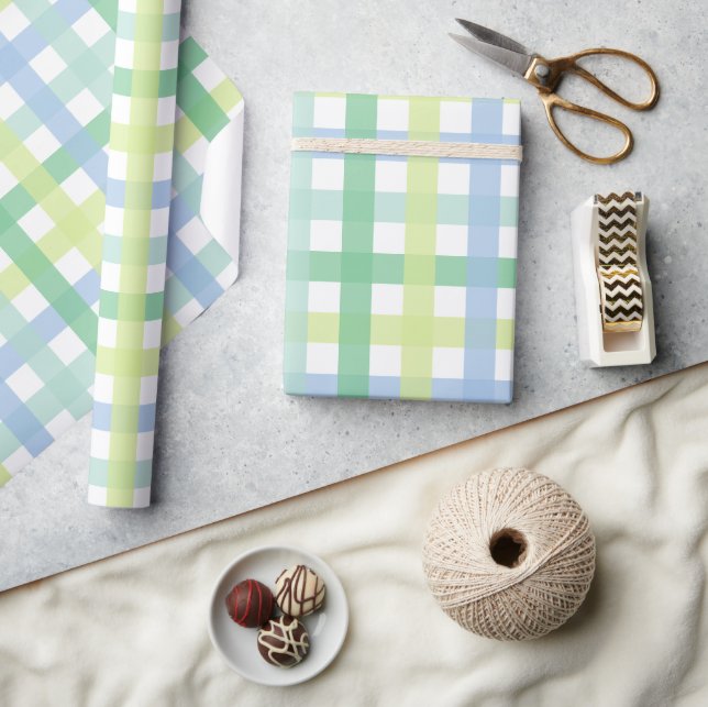 Blue Green Pastel Gingham Pattern Wrapping Paper (Crafts)
