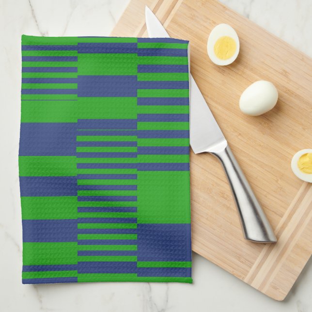 Blue Green Patchwork Stripes Design  Kitchen Towel (Quarter Fold)