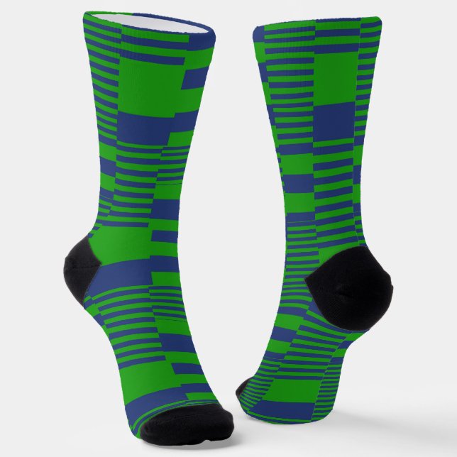 Blue Green Patchwork Stripes Design  Socks (Angled)