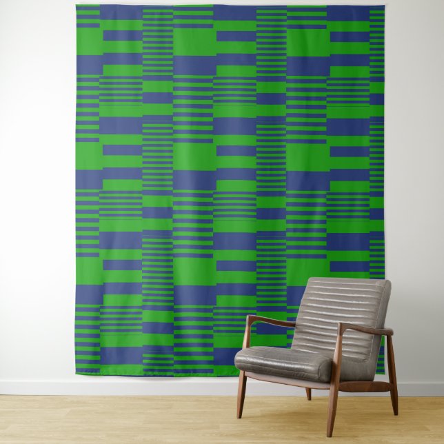 Blue Green Patchwork Stripes Design  Tapestry (In Situ)
