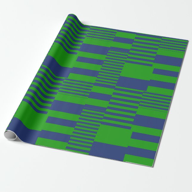 Blue Green Patchwork Stripes Design  Wrapping Paper (Unrolled)