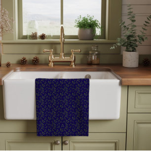 Blue green  pattern leaves  name letter kitchen towel