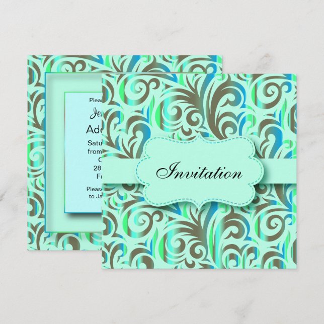 Blue & Green Pattern Party Celebration | DIY Text Invitation (Front/Back)