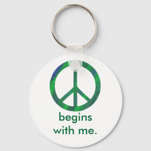 Blue Green Peace Sign, Begins With Me Key Chains