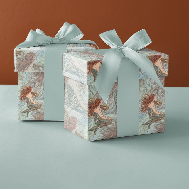 Blue Green & Peachy Coral Mermaid Pattern Wrapping Paper (Creator Uploaded)