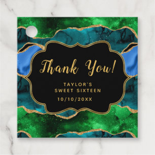 Blue Green Peacock Agate Sweet Sixteen Thank You Favour Tags