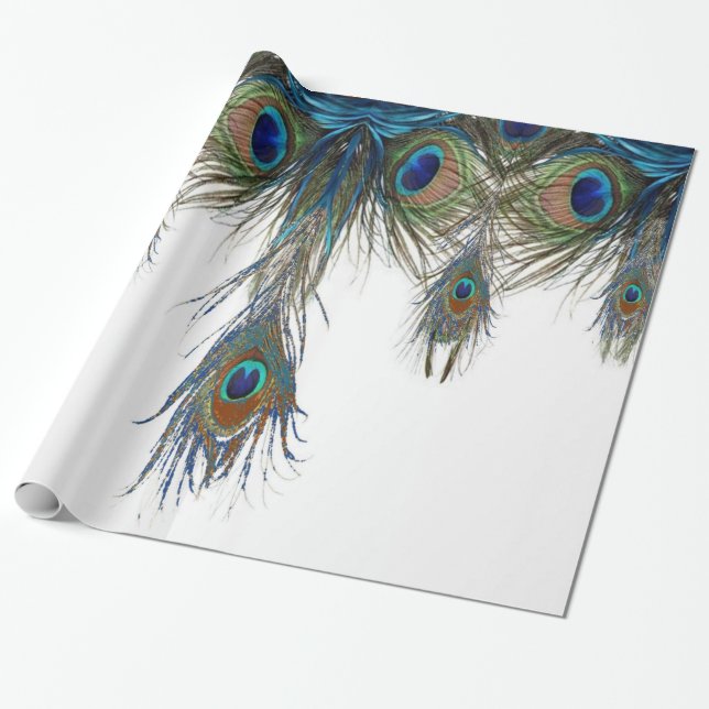 blue-green-peacock-feathers-art- wrapping paper (Unrolled)