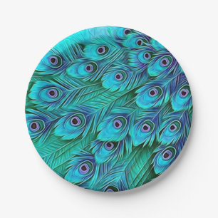 Blue Green Peacock Paper Party Plates