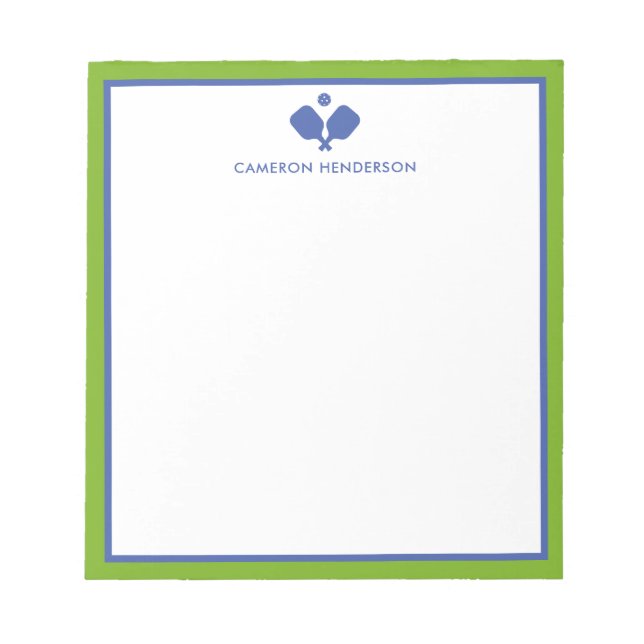 Blue Green Personalized Name Fun Pickleball  Notepad (Front)
