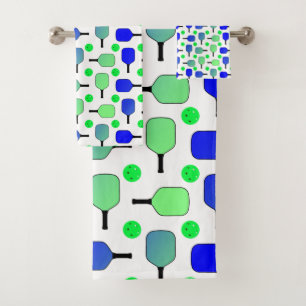 Blue & Green Pickleball Paddles Green Pickleballs Bath Towel Set