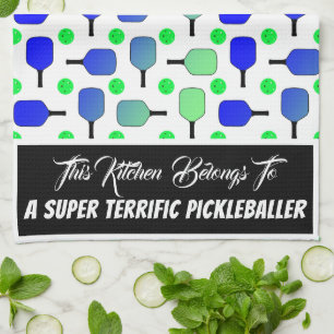 Blue & Green Pickleball Paddles Green Pickleballs Kitchen Towel