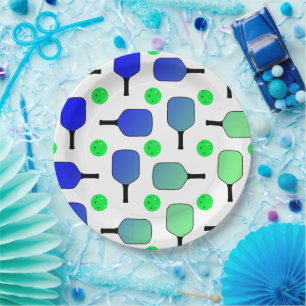 Blue & Green Pickleball Paddles Green Pickleballs Paper Plate