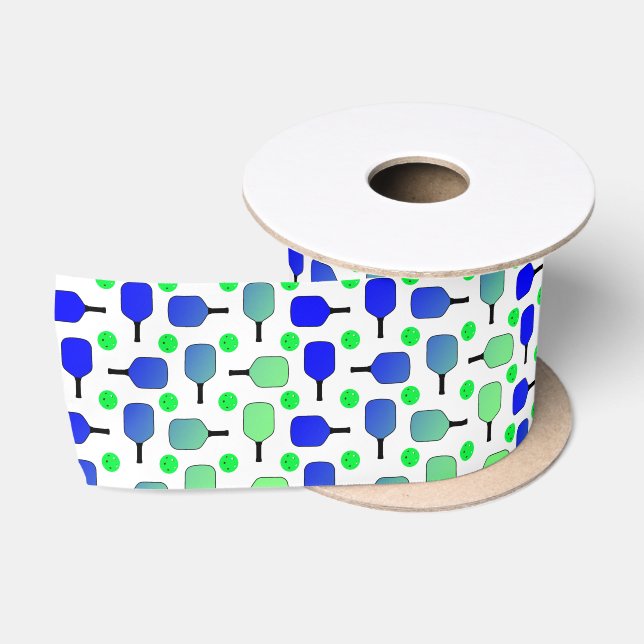 Blue & Green Pickleball Paddles Green Pickleballs Satin Ribbon (Spool)