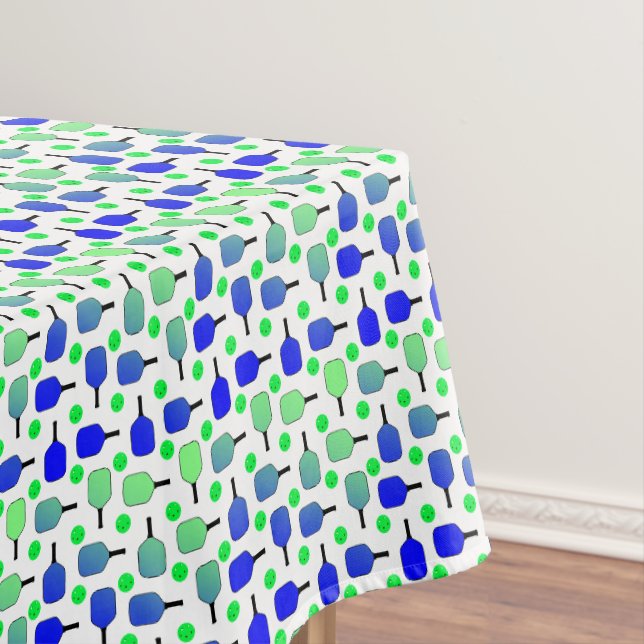 Blue & Green Pickleball Paddles Green Pickleballs Tablecloth (In Situ)