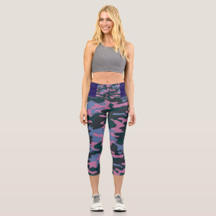Blue Green Pink Camouflage Pattern Capri Leggings