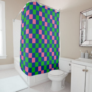 Blue Green Pink Chequered Pattern Design 