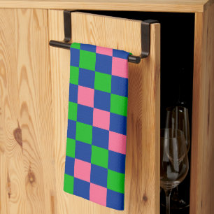 Blue Green Pink Chequered Pattern Design  Kitchen Towel
