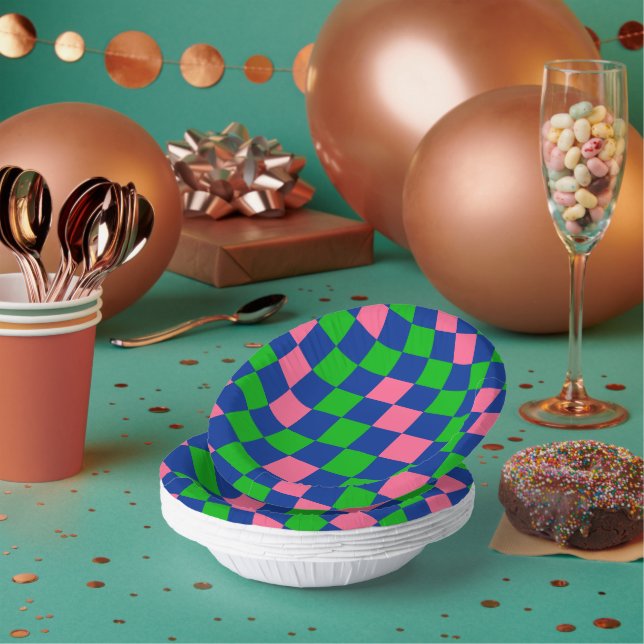 Blue Green Pink Chequered Pattern Design  Paper Plate (Multi)