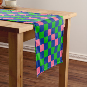 Blue Green Pink Chequered Pattern Design Short Table Runner