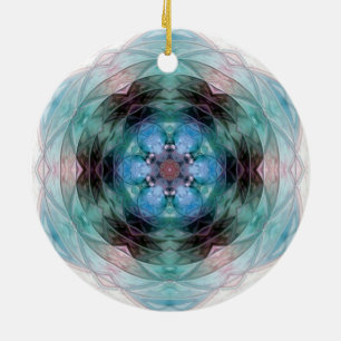 Blue green pink floral star pattern ceramic ornament
