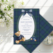 Blue & Green Plaid Gentleman Bear Vintage Baby