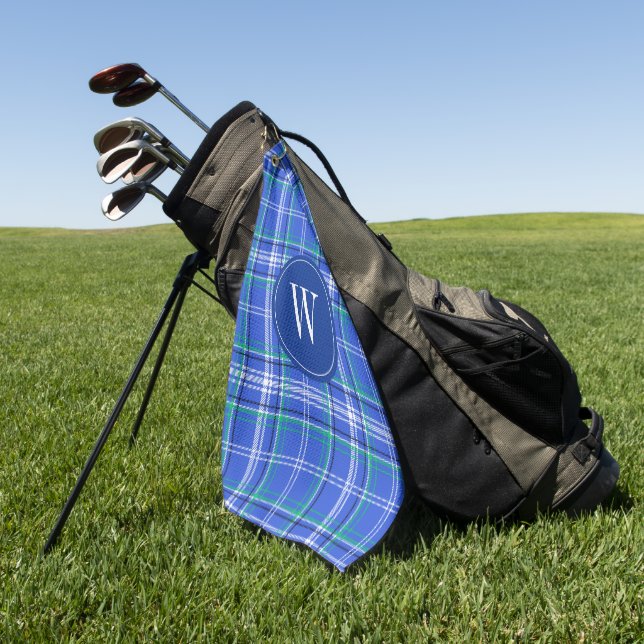 Blue & Green Plaid Golf Monogram Towel (Green)