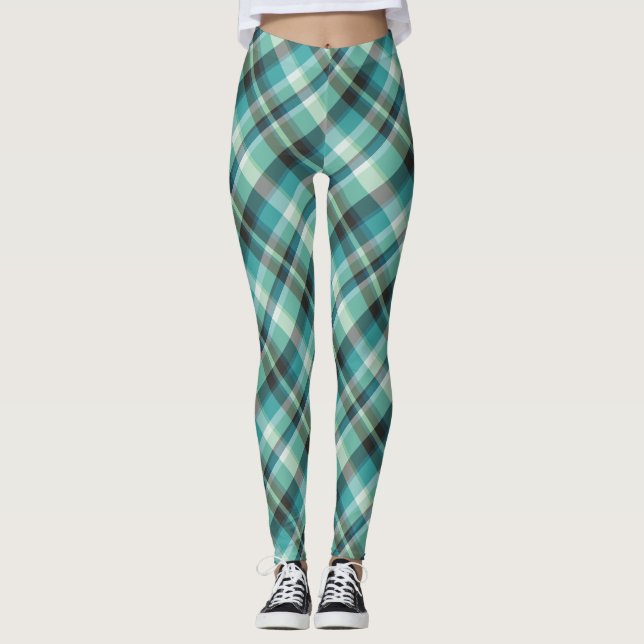 Blue Green Plaid Leggings (Front)