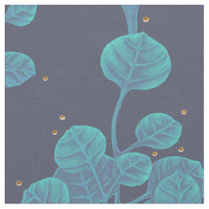 Blue Green Plant Pattern Pen Drawing Fabric