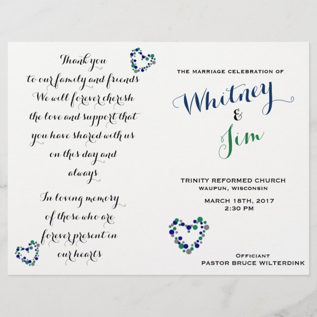 Blue & Green Polka Dot Foldable Wedding Programs (Front)
