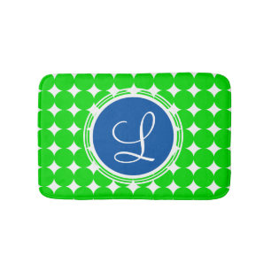 Blue & Green Polka Dot Monogram Bath Mat