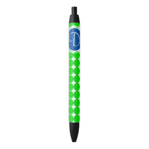 Blue & Green Polka Dot Monogram Black Ink Pen