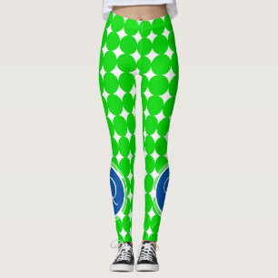 Blue & Green Polka Dot Monogram Leggings