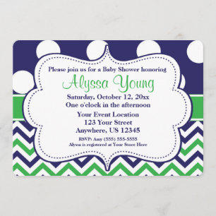 Blue Green Polka Dots Chevron Invitation