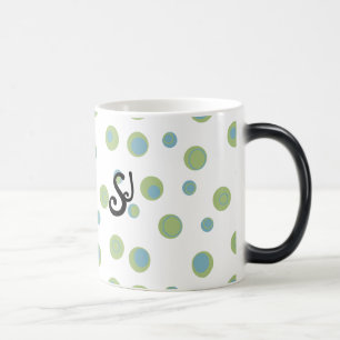 Blue Green Polka Dots Monogrammed Magic Mug