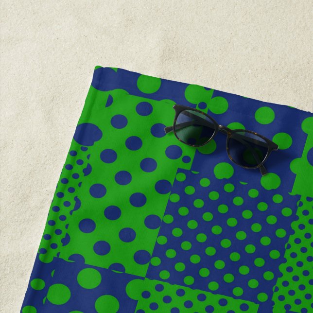 Blue Green Polka Dots Patchwork  Beach Towel (In Situ)