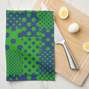 Blue Green Polka Dots Patchwork Kitchen Towel