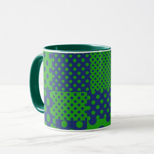 Blue Green Polka Dots Patchwork  Mug (Front Left)