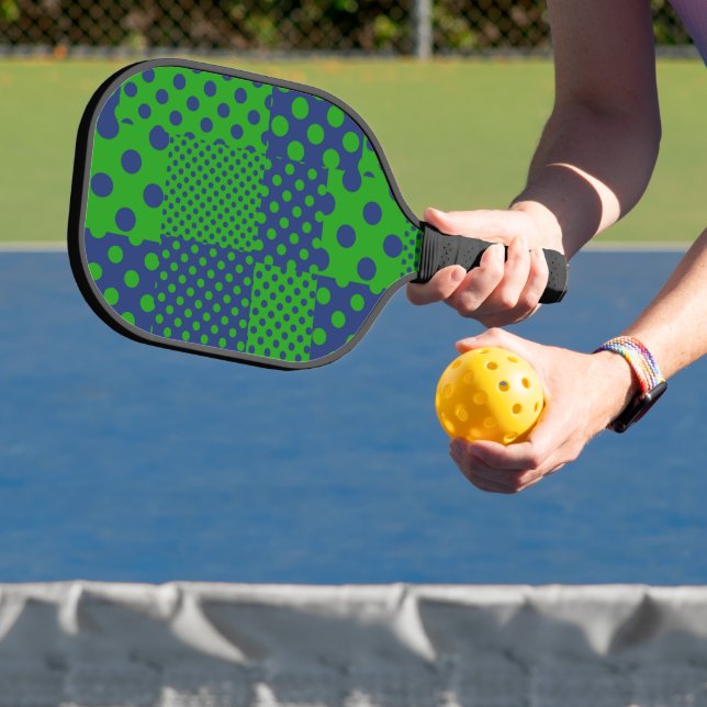Blue Green Polka Dots Patchwork  Pickleball Paddle (Insitu)
