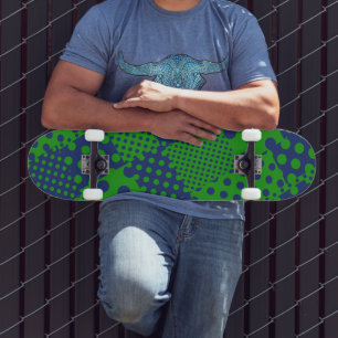 Blue Green Polka Dots Patchwork Skateboard