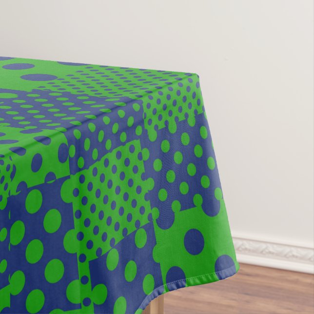 Blue Green Polka Dots Patchwork  Tablecloth (In Situ)