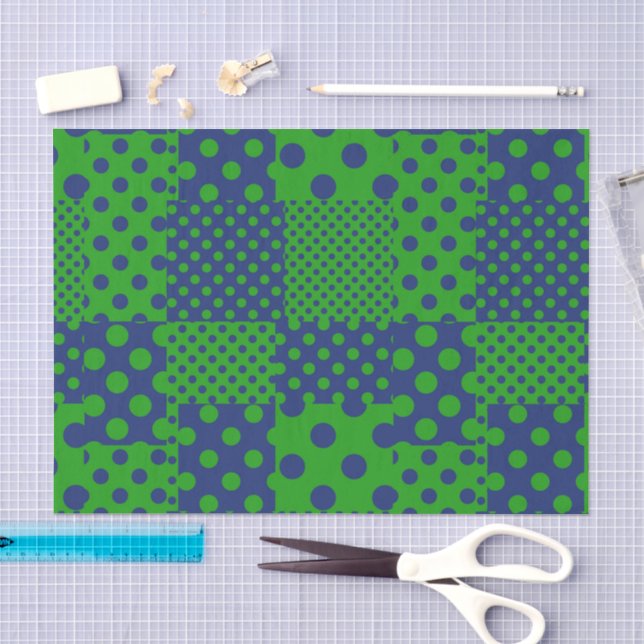 Blue Green Polka Dots Patchwork  Tissue Paper (Craft)
