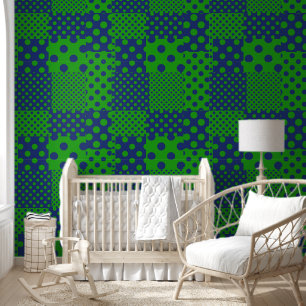 Blue Green Polka Dots Patchwork  Wallpaper