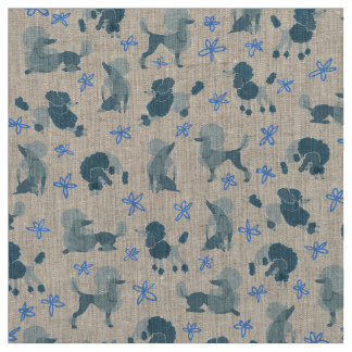 Blue-Green Poodle Pattern on a plain background Fabric