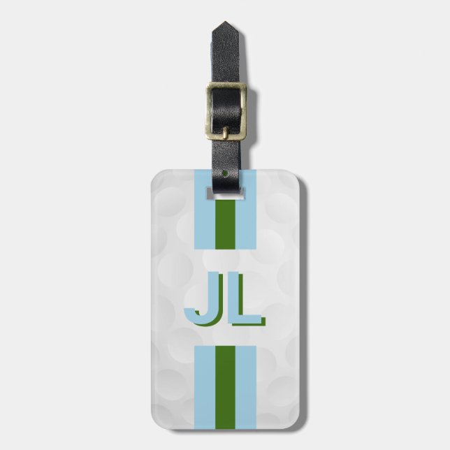 Blue Green Preppy Personalized Golf Bag Tag (Front Vertical)