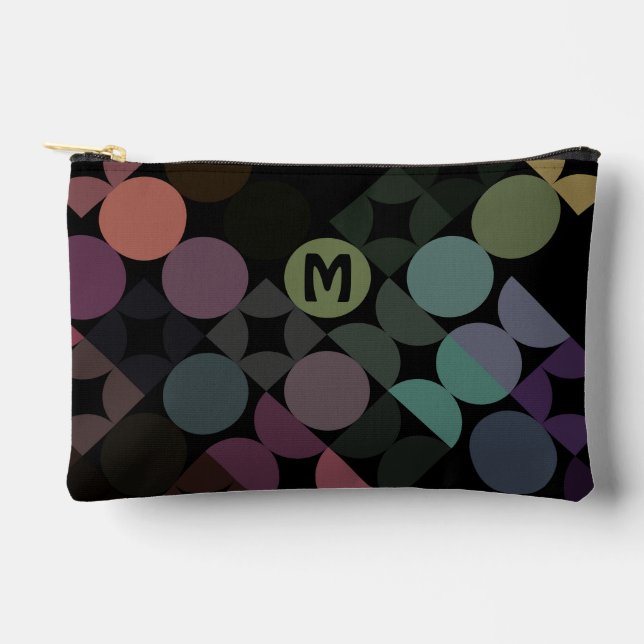 Blue Green Purple Black Midcentury Circles Pattern Accessory Pouch (Front)