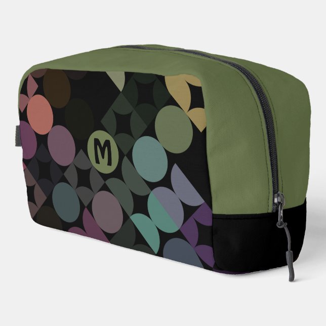 Blue Green Purple Black Midcentury Circles Pattern Dopp Kit (Right Corner)