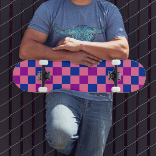 Blue Green Purple Checkered Pattern Design  Skateboard