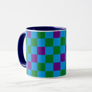 Blue Green Purple Chequered Pattern Design  Mug